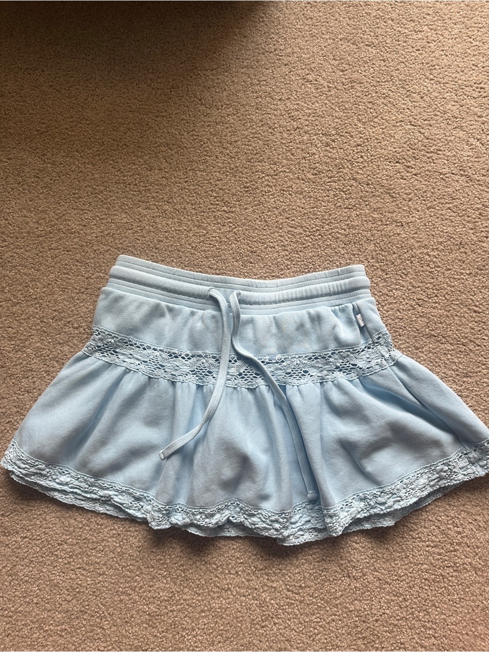 UO Light Blue Lace-Trim Drawstring Skirt